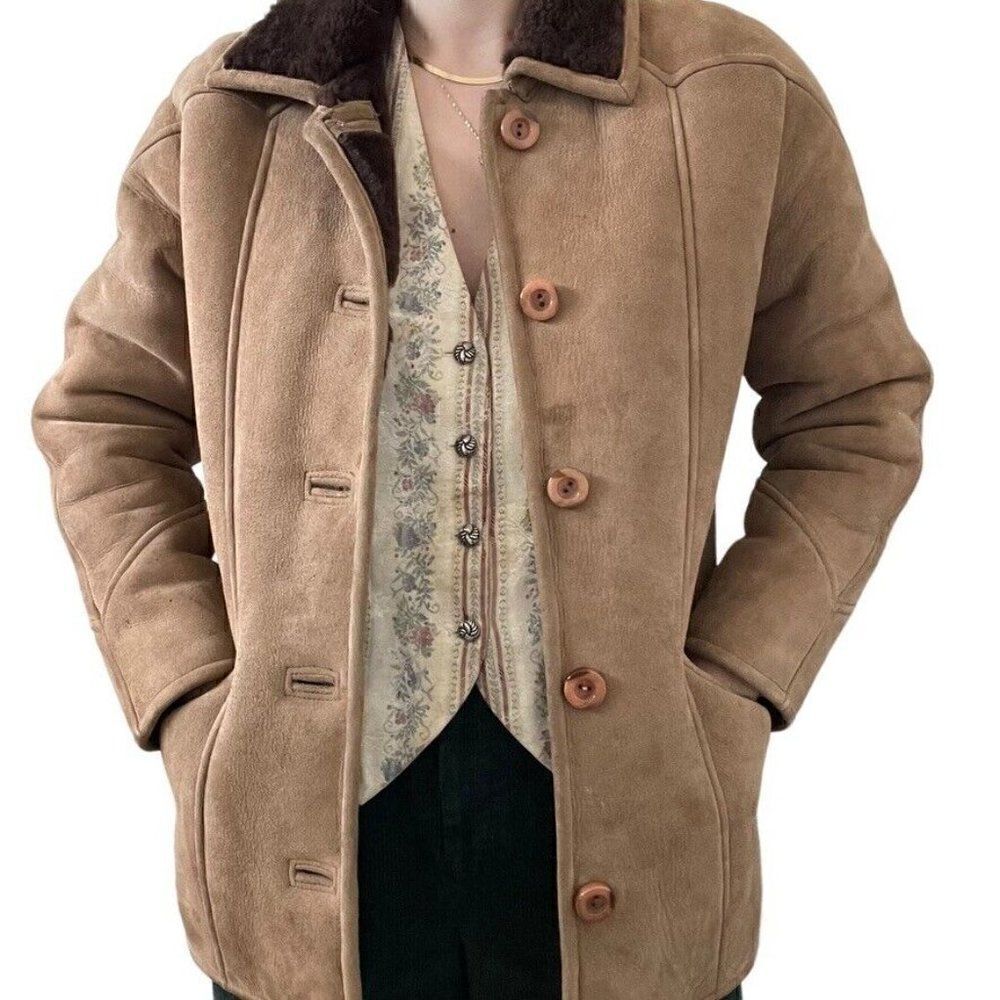 Vintage Womens Brown Shearling Western Bohemian Winter Jacket Made in Ireland - Picture 4 of 8
